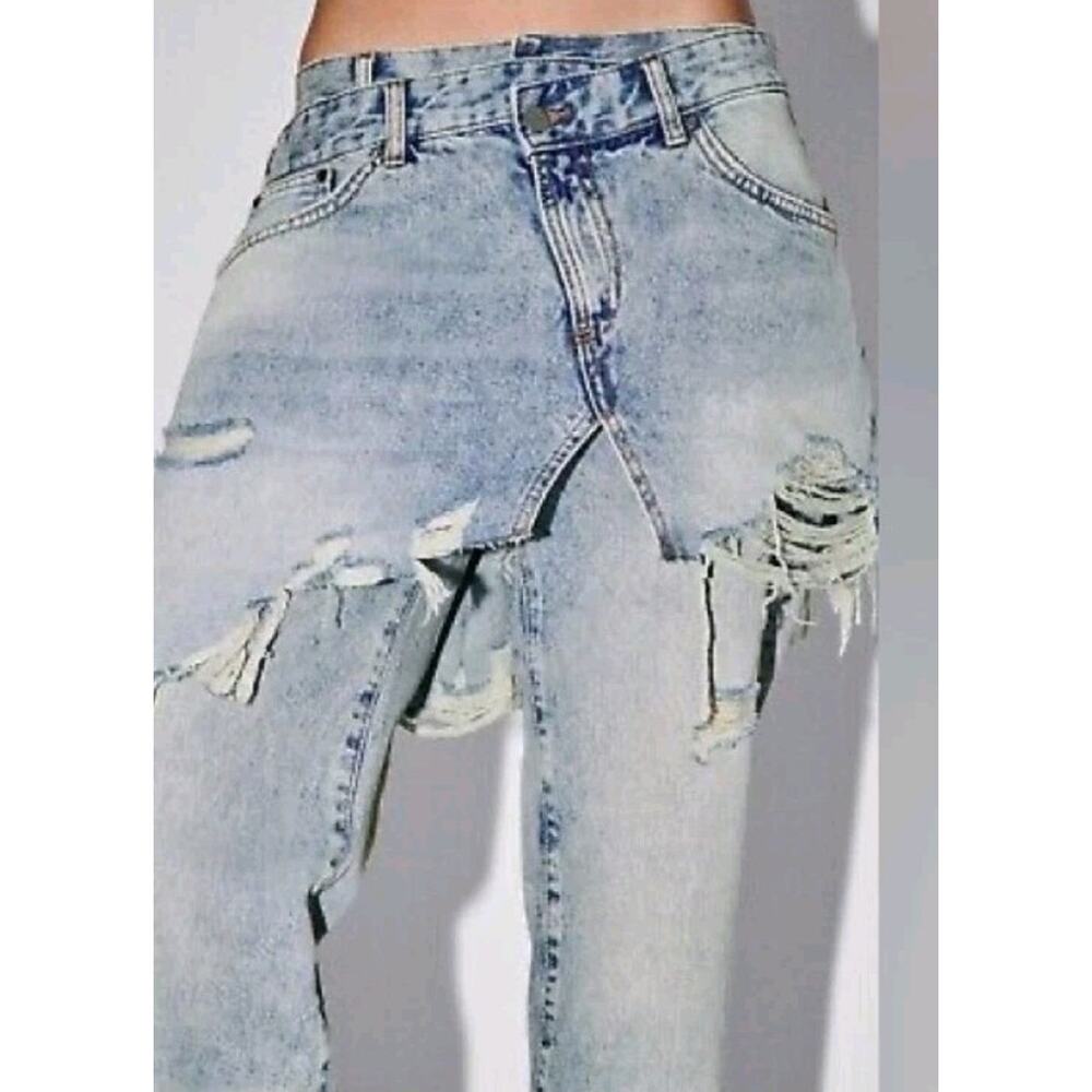 ZARA LAYERED NWT Jeans MID-RISE ZW STRAIGHT LEG Skirt Overlay Sz 0 - Picture 2 of 8